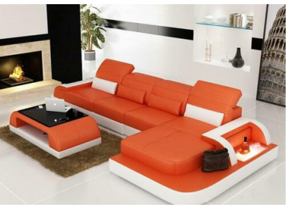 Żywy krajobraz Narożnikowa kanapa skórzana sofa Narożnik Couch Sofa z Półką Podkładka Led