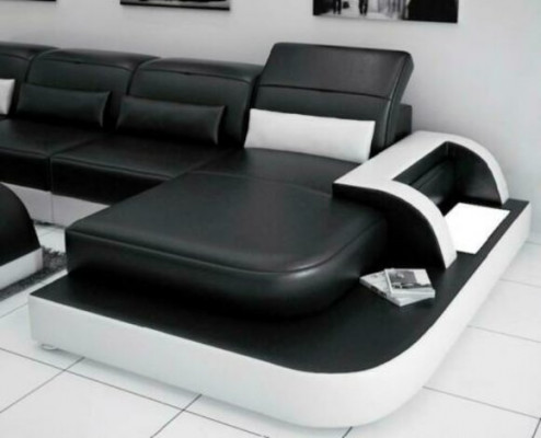 Żywy krajobraz Narożnikowa kanapa skórzana sofa Narożnik Couch Sofa z Półką Podkładka Led
