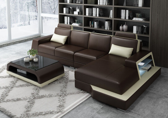 Narożnikowa kanapa Sofa Żywy krajobraz L Shape Podkładka Couch Sofa skórzana Sofy beżowe