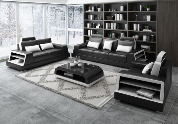 Zestaw sofowy miejsce do siedzenia Zestaw Design Sofy Podkładka Kanapy Skóra Moderne 3+3
