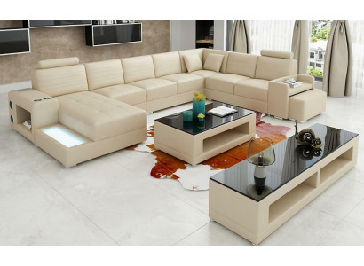 Narożnik Skóra Narożnikowa kanapa Kształt U Sofa Couch Design Podkładka Włókienniczy Modern Włókienniczy Nowość