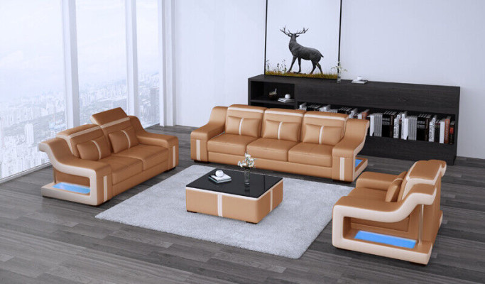 Sofa skórzana Włókienniczy Materiał 3 miejsce do siedzenia Kanapa Designer Siedziba Podkładka Ustawić Szara Nowa
