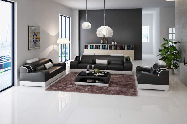 Design Couch Podkładka Sofy Skóra Nowoczesny Zestaw sofowy 3 miejsce do siedzenia trzyosobowe