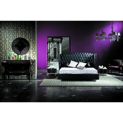 Luksusowe designerskie łóżko Chesterfield skórzane Łóżko tapicerowane Sypialnia małżeńska