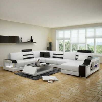 Narożnikowa kanapa Żywy krajobraz Sofa w kształcie litery U - skórzana sofa Ustawić z Półką Skóra