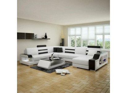 Narożnikowa kanapa Żywy krajobraz Sofa w kształcie litery U - skórzana sofa Ustawić z Półką Skóra