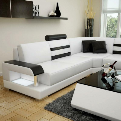Narożnikowa kanapa Żywy krajobraz Sofa w kształcie litery U - skórzana sofa Ustawić z Półką Skóra
