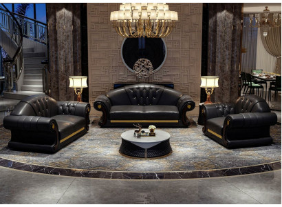 Klasyczna Sofa Chesterfield Sofa Podkładka Ustawić Trzyosobową Skórę 3 miejsce do siedzenia