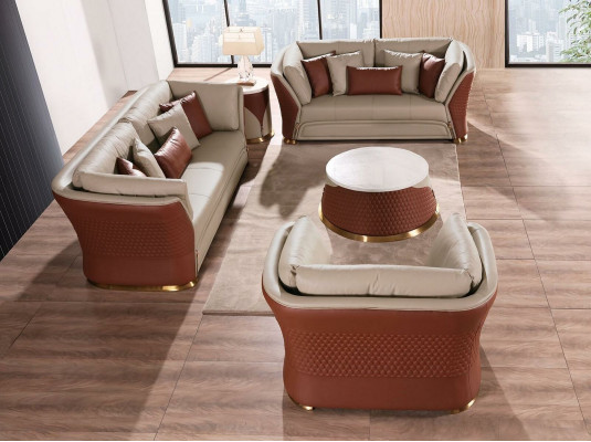 Żywy krajobraz Sofy Kanapa Podkładka Sofa 3 miejsce siedzące Ustawić Skórzana Sofa Modern New