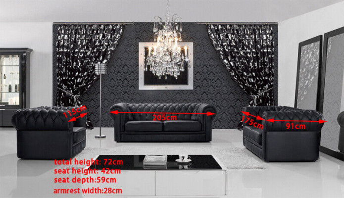 Chesterfield Couches Sofy Podkładka Skóra 32 miejsce do siedzenia Zestaw sofowy Obcios Set
