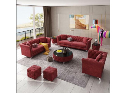 Zestaw Chesterfield 8-częściowy zestaw Couch Podkładka Ustawić Stolik kawowy Sofa