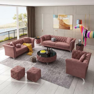 Zestaw Chesterfield 8-częściowy zestaw Couch Podkładka Ustawić Stolik kawowy Sofa