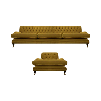 Sofa Chesterfield Trzyosobowa Kanapa Żółty Fotel Wyposażenie Kanapa Salon Nowa
