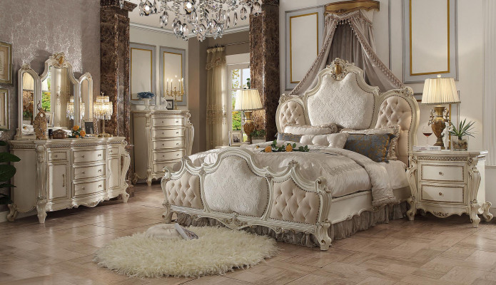 Łóżko 2x Stolik nocny 3 szt. Sypialnia komplet luksusowy design łóżko Chesterfield