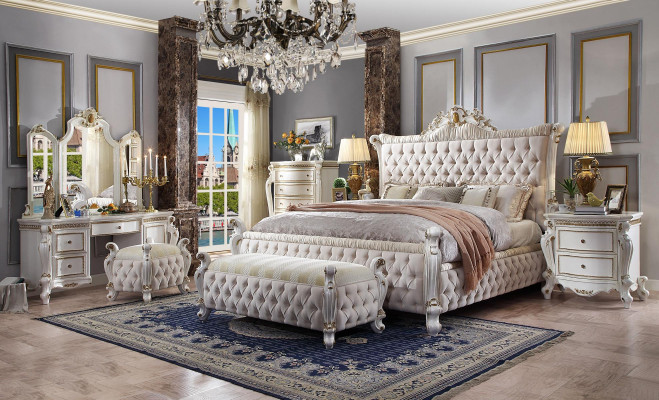 Zestaw Chesterfield Sypialnia 3 sztuki. Ustawić łóżko + 2x Szafki nocne w stylu barokowym