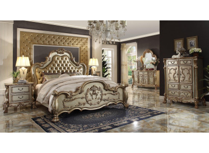 Łóżko 2x Stolik nocny 3 szt. Sypialnia Zestaw Designerskiego Luksusowego łóżka Chesterfield