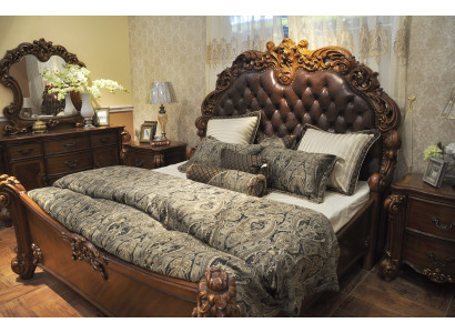 Klasyczne łóżko barokowe dwuosobowe w stylu rokoko Chesterfield Skóra Hotel Antyk