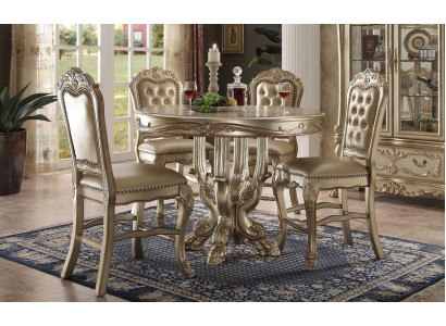 Klasyczny Złoty Okrągły Stół obiadowy Tabela jadalnia Chesterfield x4 Krzesła 5szt. Ustawić