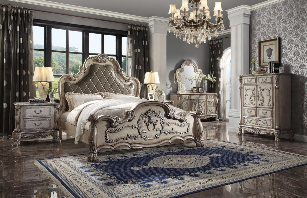 Luksusowe Barokowe Srebrne Podwójne łóżko Design Drewno 200x200cm Tapicerka Sypialnia Nowość