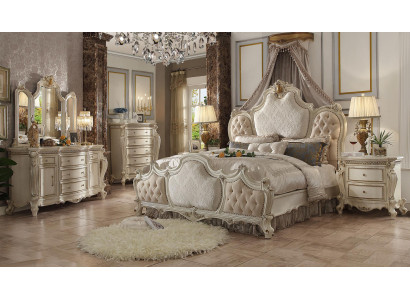 Klasyczne łóżko Barokowe Chesterfield Rokoko Hotel Style Double Skóra Antyk