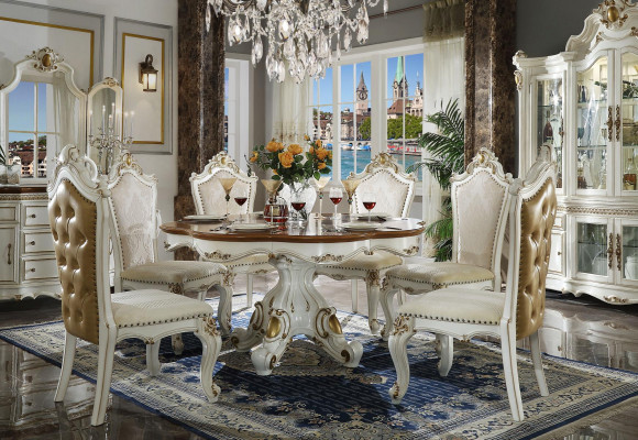 Jadalnia Królewska Ustaw Barokowa W Stylu Rokoko - Tabela & 8x Chesterfield Krzesła