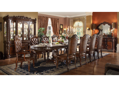 Meble do jadalni Classic Brown Designerski Stół obiadowy z drewnianymi krzesłami Chesterfield