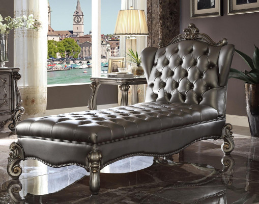 Szezlong Chesterfield szezlong Skóra sofa Relaks srebrny barok
