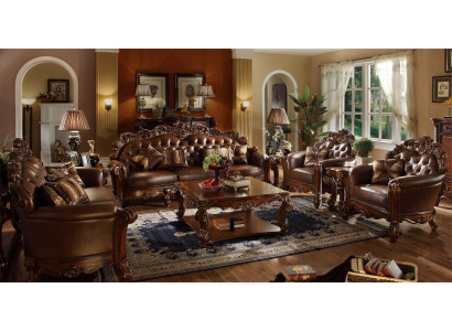 Skórzana sofa Zestaw sofowy Zestaw Ustawić Grupa Couch Chesterfield Sofa Baroque