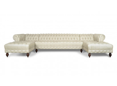 Chesterfield Couch Sofa w kształcie litery U Classic Skóra Żywy krajobraz Narożnikowa kanapa - 366