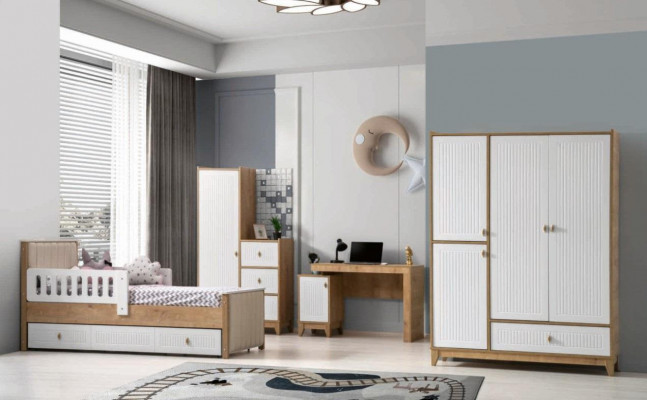 Kompletny komplet żłobek Łóżko 2x Szafa Tabela Bright 4-częściowy nowy