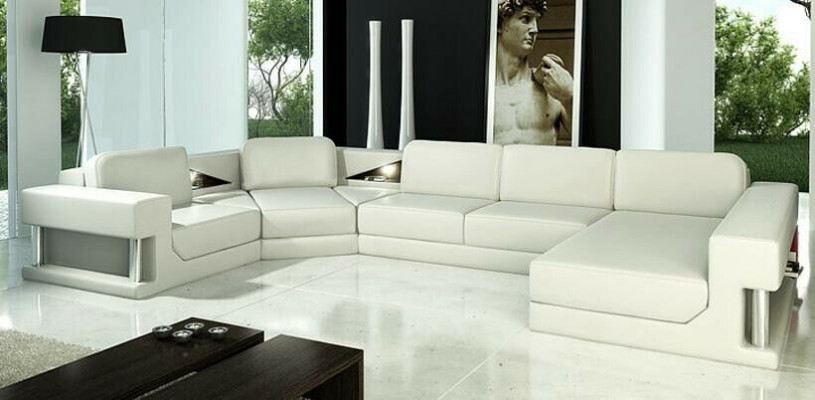 Skórzana sofa Żywy krajobraz Couch Narożnikowa kanapa Narożnik Ustaw Design Nowoczesna Sofa z USB