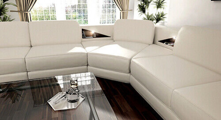 Skórzana sofa Żywy krajobraz Couch Narożnikowa kanapa Narożnik Ustaw Design Nowoczesna Sofa z USB