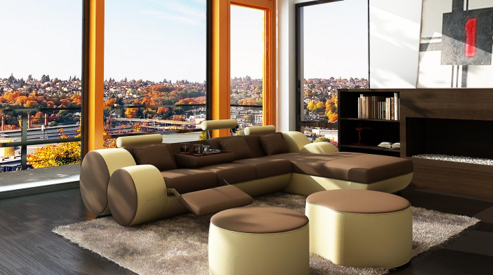 Skórzana sofa kanapa Żywy krajobraz w kształcie litery L nowoczesna sofa 3085
