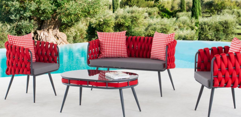 Czerwony Ogród Ustawić Luksusowe Meble Wypoczynkowe Tabela Sofa Patio Kanapa 4 Sztuki
