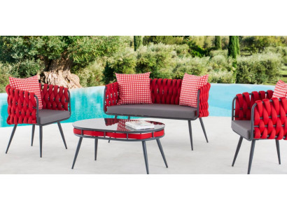 Czerwony Ogród Ustawić Luksusowe Meble Wypoczynkowe Tabela Sofa Patio Kanapa 4 Sztuki