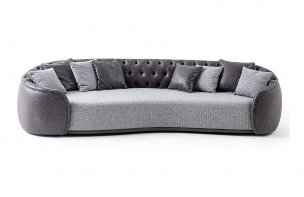 Sofa czteroosobowa Chesterfield 4 miejsce do siedzenia Sofa z szarej tkaniny Sofa tapicerowana z materiału