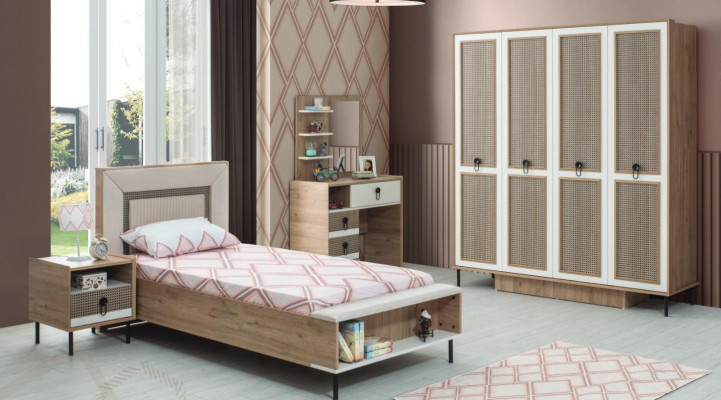 Sypialnia Zestawy Łóżko młodzieżowe łóżko składane Brązowe Drewno Zestaw 5-częściowy Łóżko Modern