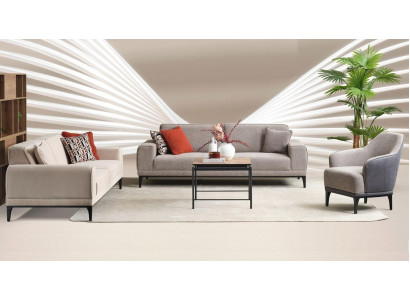 Zestaw sofowy Sofa trzyosobowa jednomiejscowa Fotel Materiał Szara tkanina Sofa Zestaw 3+3+1