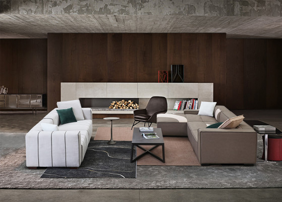 Pokój dzienny Ustawić Design Narożnikowa kanapa L-shape + Sofa 4 miejsce do siedzenia Podkładka Kanapy Skóra
