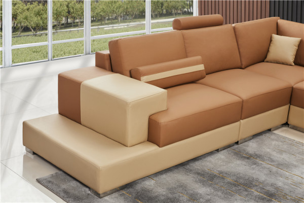 Skóra Modern Couch Żywy krajobraz Skórzana sofa Zestaw sofowy Sofa Kształt U