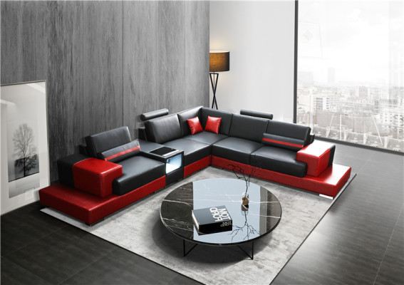 Kanapa Narożnikowa kanapa Skóra Żywy krajobraz Ustaw Design Nowoczesna sofa w kształcie litery L, stolik kawowy