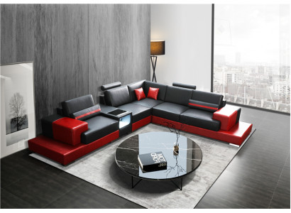 Kanapa Narożnikowa kanapa Skóra Żywy krajobraz Ustaw Design Nowoczesna sofa w kształcie litery L, stolik kawowy