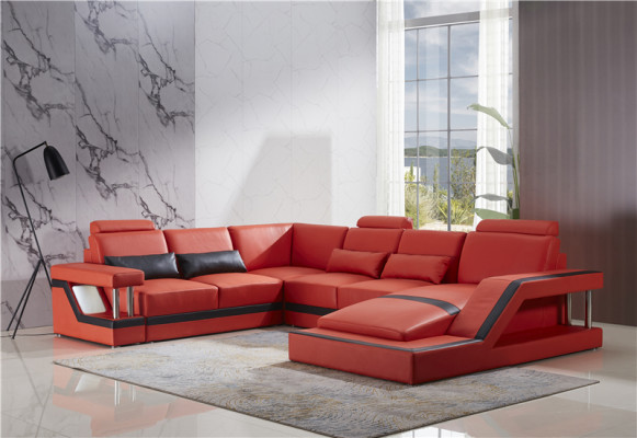 Design Couch Luksusowe kanapy Skóra Sofa Siedziba Narożnik Ustawić Podkładkę Narożnik Couch Red