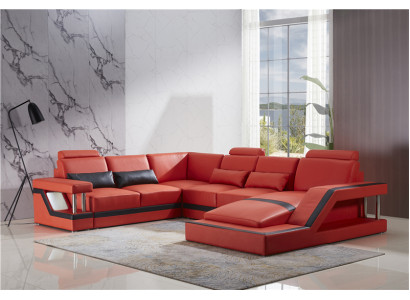 Design Couch Luksusowe kanapy Skóra Sofa Siedziba Narożnik Ustawić Podkładkę Narożnik Couch Red