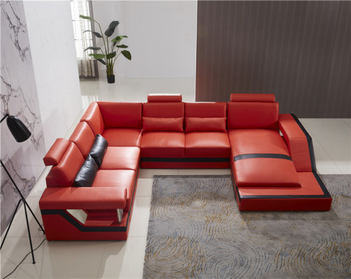 Design Couch Luksusowe kanapy Skóra Sofa Siedziba Narożnik Ustawić Podkładkę Narożnik Couch Red