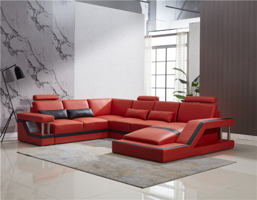 Design Couch Luksusowe kanapy Skóra Sofa Siedziba Narożnik Ustawić Podkładkę Narożnik Couch Red