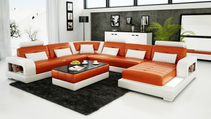 Modern Narożnikowa kanapa Podkładka Couch Skóra Narożnikowa kanapa Żywy krajobraz Kształt U