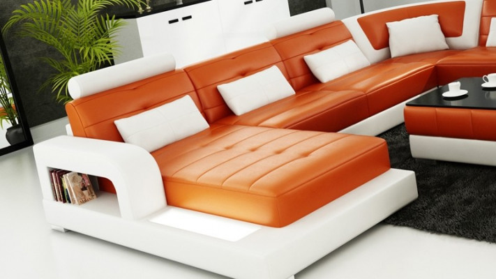 Modern Narożnikowa kanapa Podkładka Couch Skóra Narożnikowa kanapa Żywy krajobraz Kształt U