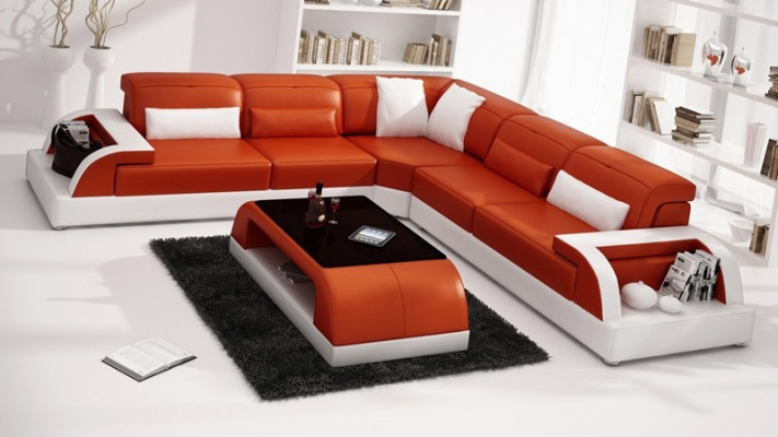 Narożnikowa kanapa Sofa Kanapa Podkładka Żywy krajobraz Skóra Narożnik Sofy Ustawić L Shape Nowość