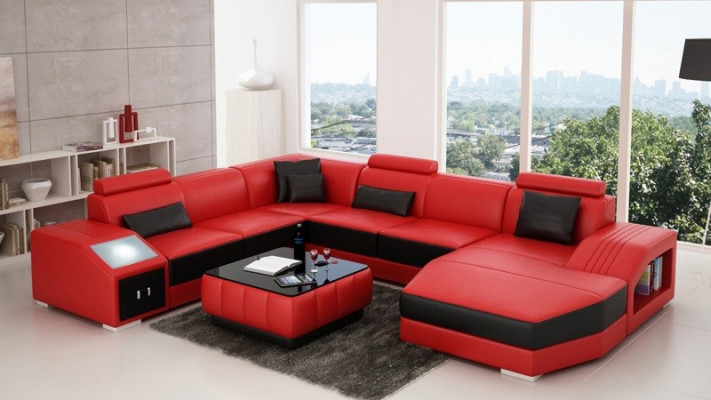 Design Couch Luksusowe kanapy Skóra Sofa Siedziba Narożnik Ustawić Podkładkę Narożnik Couch Czerwony
